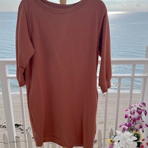 CHIC SWEAT SHIRT DRESS of Rust/Orange Long Sleeve with side pockets